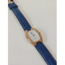 VINTAGE Lanvin γυναικείο ρολόι με επίχρυσο καντράν και μπλε δερμάτινο λουράκι (VIN21)